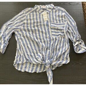 Vixbe‎ Blue and White Striped Rayon Button Down Shirt Size L